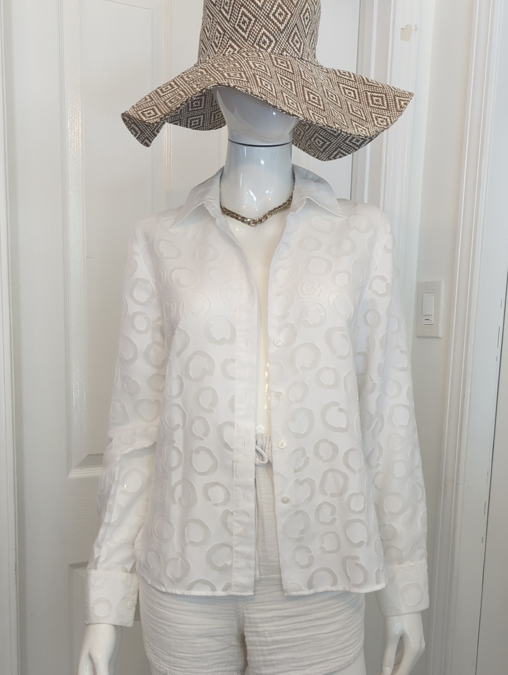 Talbots White Sheer Long-Sleeve Button-Down 6